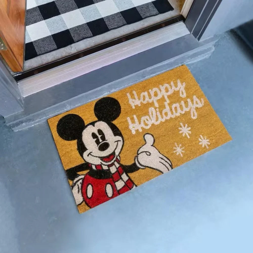 DISNEY Mickey Mouse Happy Holidays Large Coir Door Mat 20 x 34 NEW NWT